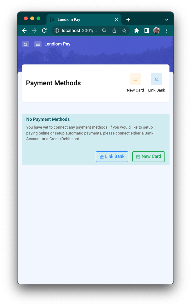 Empty Payemnt Methods Page Screenshot