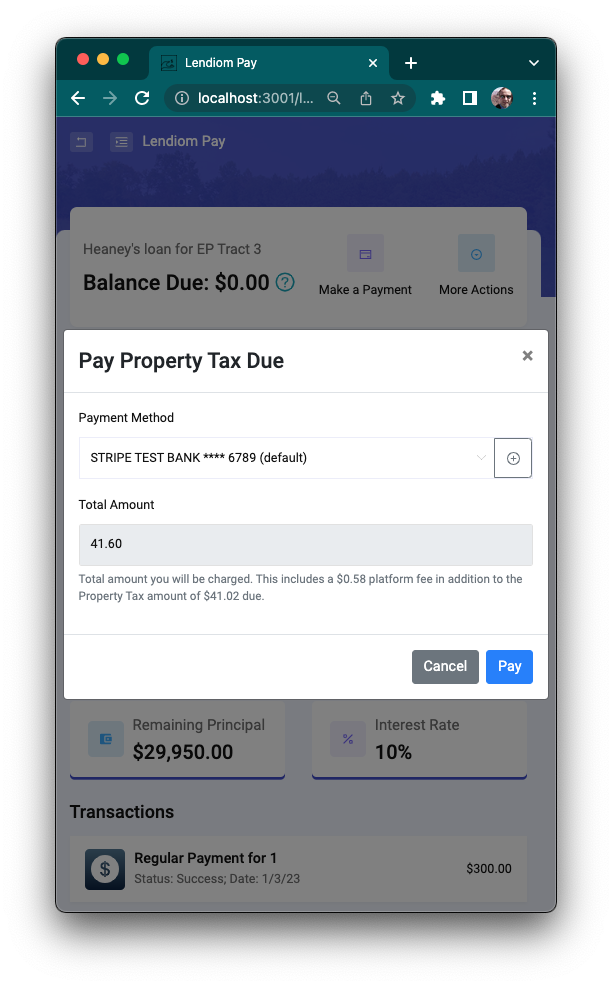 Filled Out Pay Property Tax Modal Screenshot