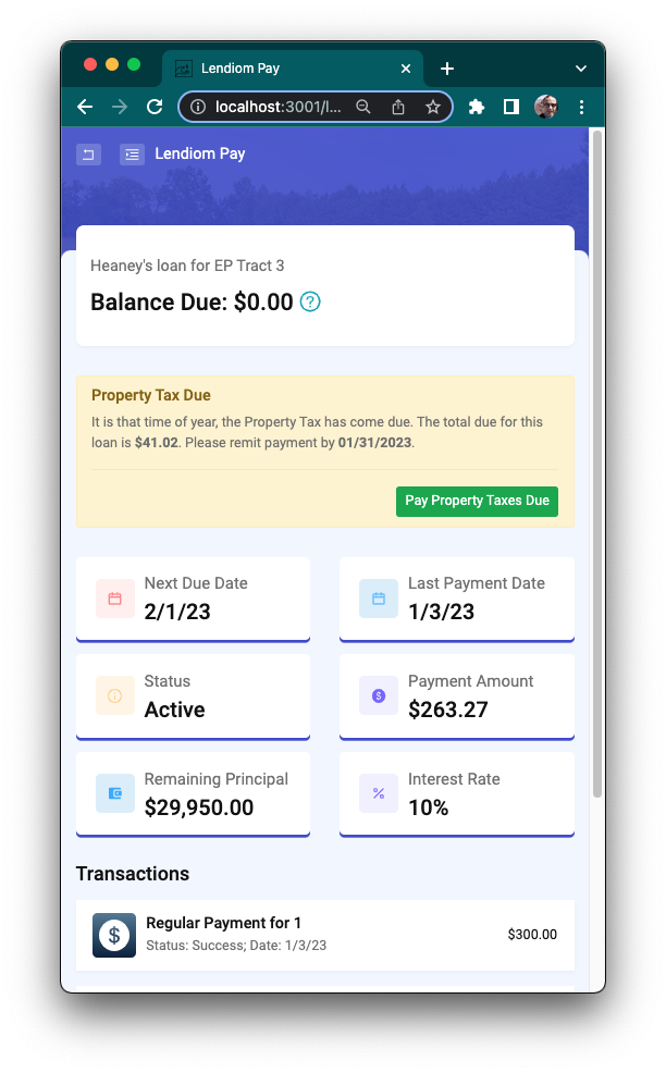 Loan Overview with Property Due Screenshot