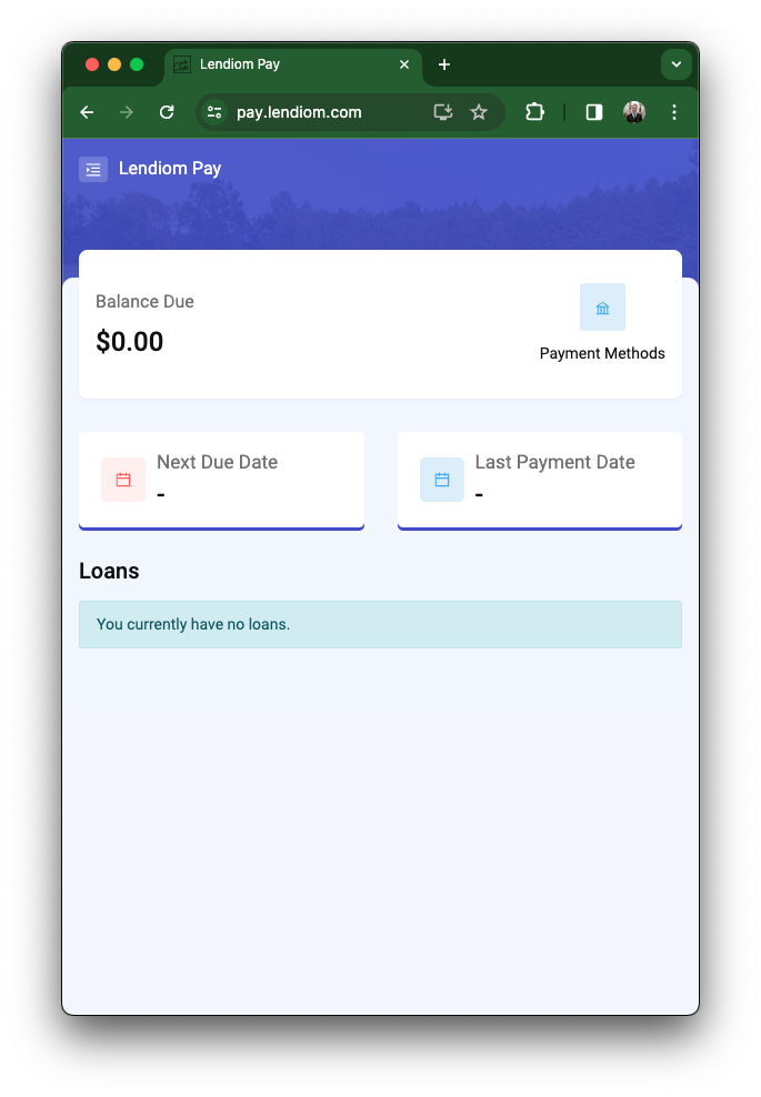 Lendiom Pay Logged In Screen