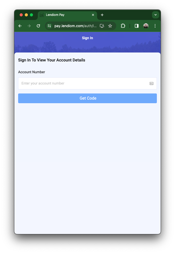 Lendiom Pay Login Screen