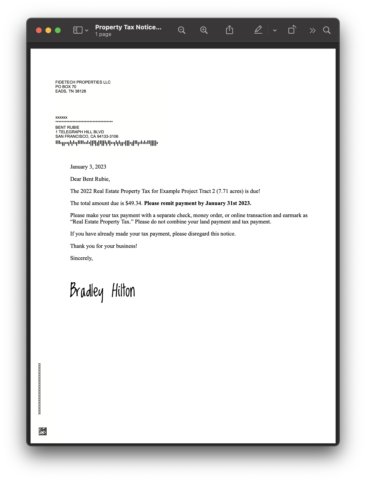 Notice Letter Screenshot