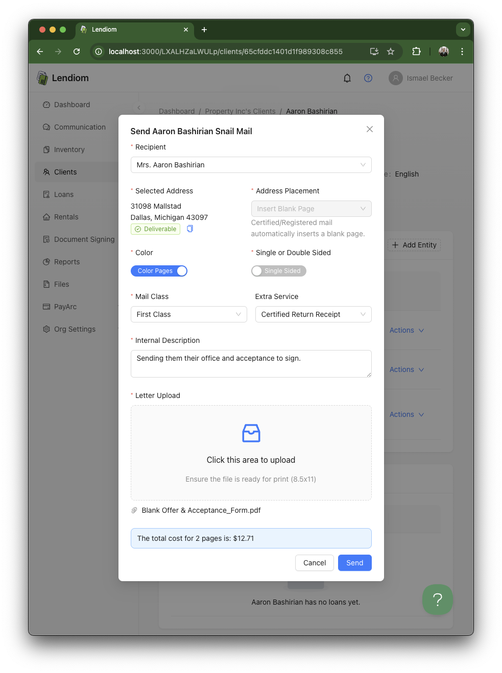 Sending client mail screenshot